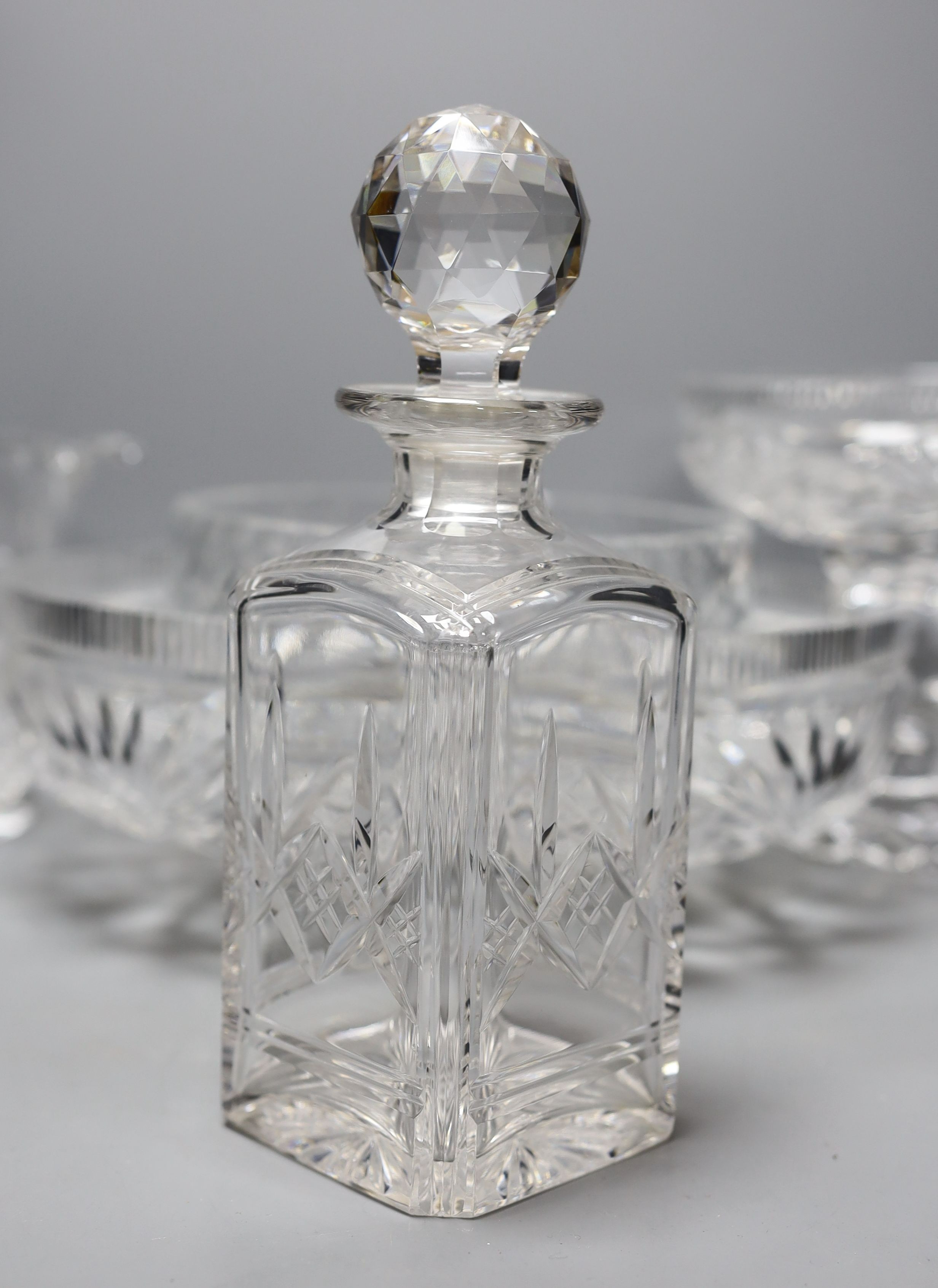 Cut glass tableware including spirit decanter, 24cm